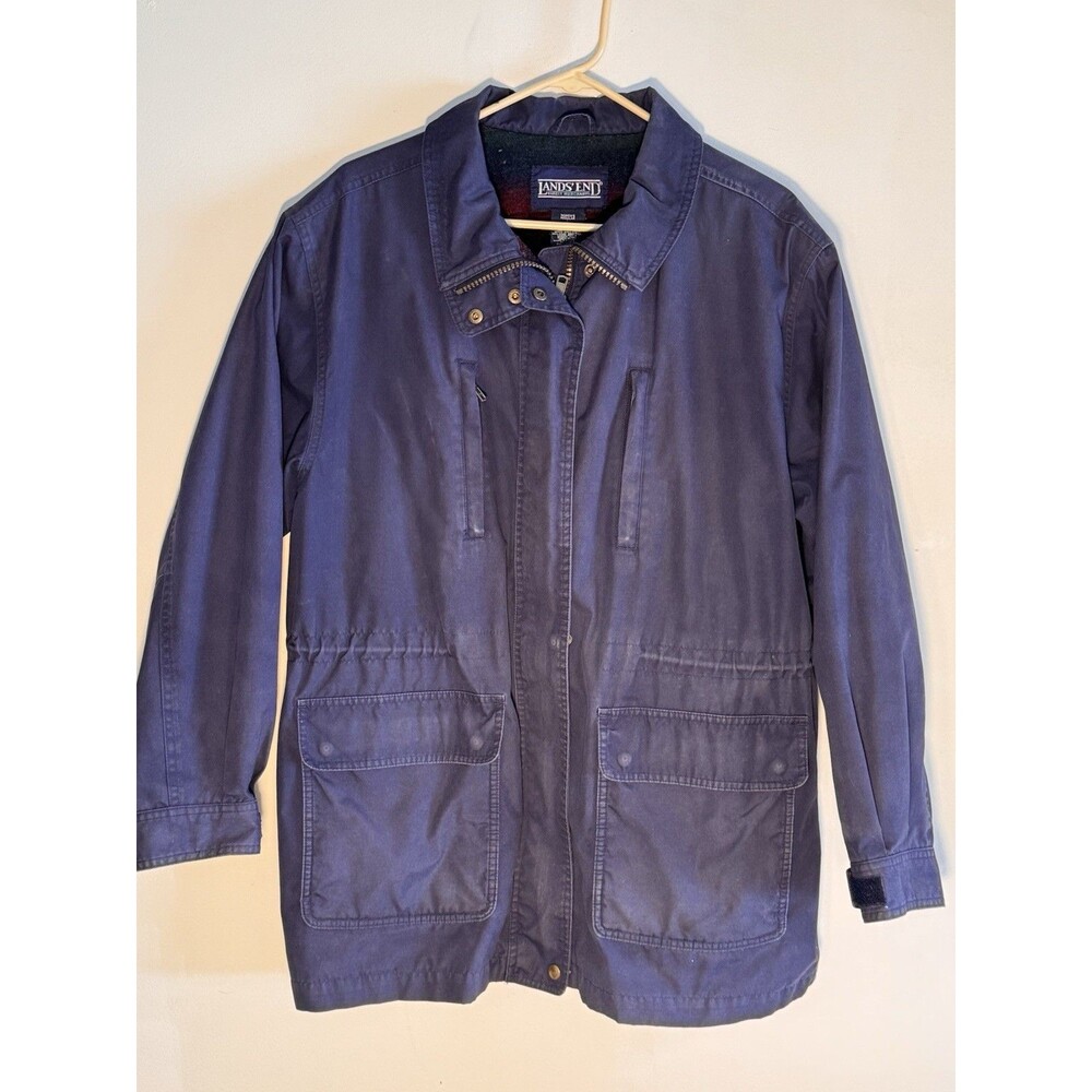 Lands Ends Women's Size Large Coat Pockets Colar Blue